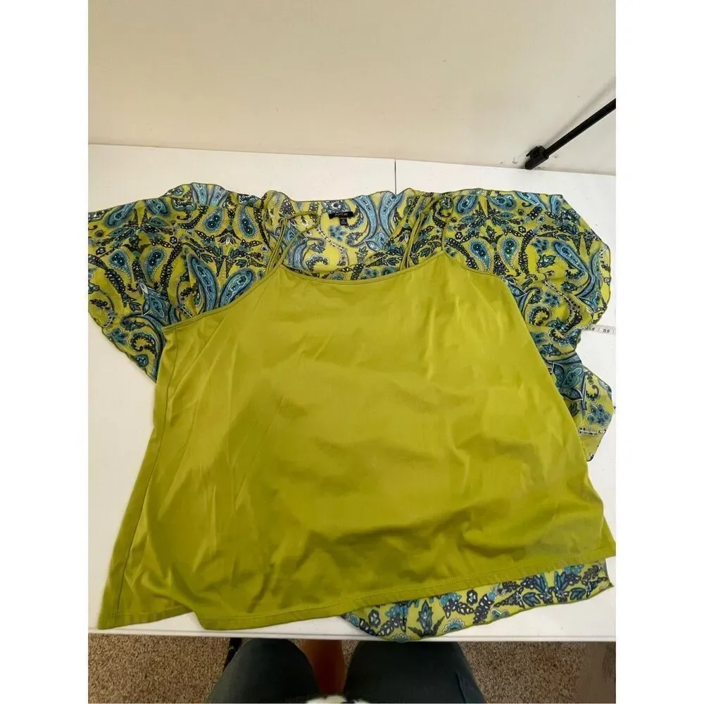 Apt 9 women’s handkerchief blouse with cami blue and green size 2X cold shoulder - Picture 7 of 7